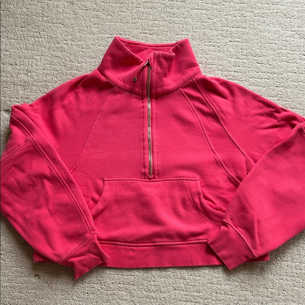 Lululemon 1/4 zip crop Scuba (Bright Pink)
